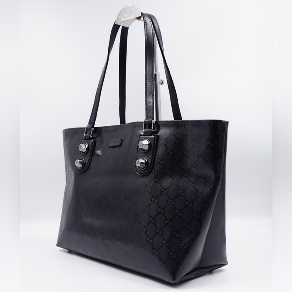 BA43❤️ Gucci Black GG Imprime Coated Canvas Metal Stud Tote Gucci - Picture 3 of 13